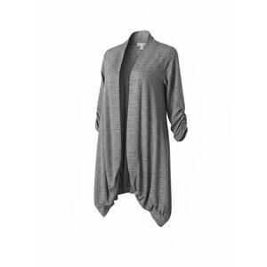 Joseph Ribkoff Cardigan Open Front Ruched Arm Gray Silver Sparkle Women's 16